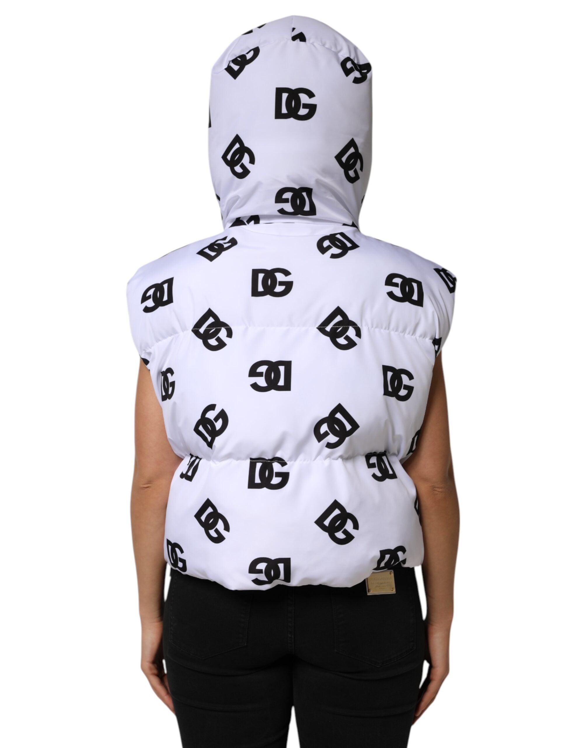 Dolce & Gabbana Weiß Schwarz DG Mania Polyester-Pufferjacke